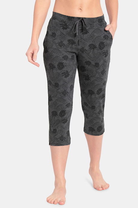 Jockey Mid Rise Easy Movement Capris Charcoal Printed